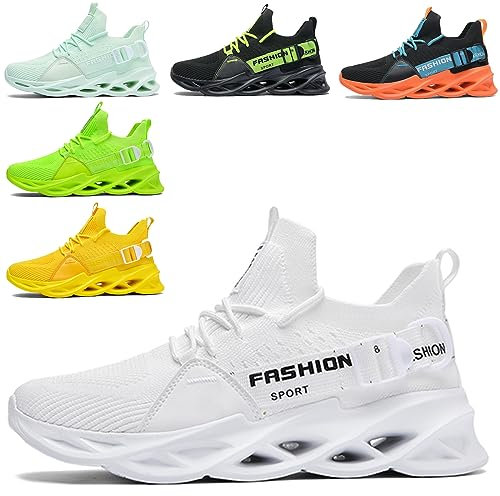 Scarpe Running Uomo Ginnastica Sneaker Donna Leggere Traspirante Outdoor Sportive Calzature da Corsa Pallavolo Tennis Nero Verde Bianco Rosa Giallo Grau Orange Viola Rosso Marrone G133 White 39EU