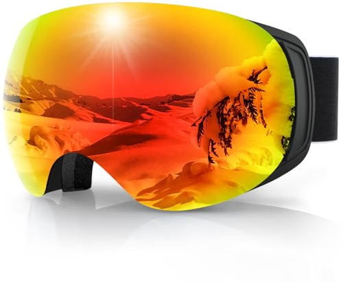 Findway Ski Goggles,Snowboard Goggles for Men Womens Ladies Over Glasses OTG, Magnetic Interchangeable Spherical Lens,Anti-fog 100% UV Protection, Anti-glare Goggles for Skiing Snowboarding