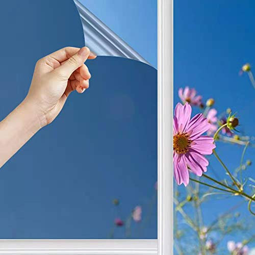Spiegelfolie Selbstklebend Sonnenschutzfolie Fenster Sichtschutz Reflektierende Fensterfolie Innen Hitzeschutz Wärmeisolierung 99% UV-Schutz Sonnenschutz Tönungsfolie (Argento, 90 * 200CM)