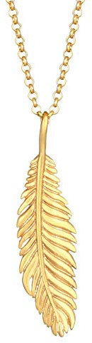 Kuzzoi Herren Halskette mit schlichten Feder Anhänger (30 mm) in 925 Sterling Silber vergoldet, Goldene Herrenkette im Boho Design, Kette mit Anhänger für den Mann, Gold Schmuck mit Feder, Länge 55cm
