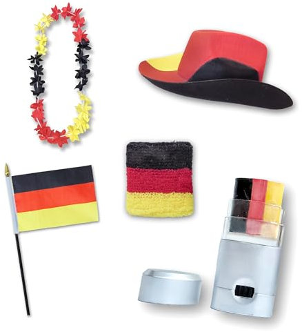 Sonia Originelli Fanset Fanartikel Fanhut Blumenkette Schminkstift Schweißband Fähnchen WM EM Farbe: Deutschland