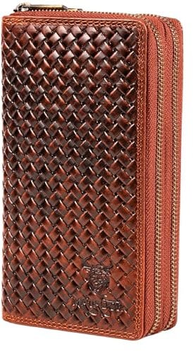 MATADOR Portemonnaie Damen Leder #Madrid mit Edle Geschenk Box, Eleganter Geldbeutel mit RFID Blocker, Luxus Frauen Portmonee Viele Kartenfächer in Geflochten Braun
