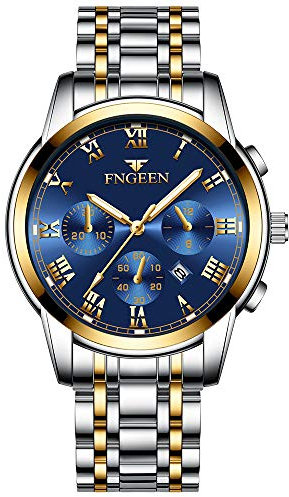 Montre Homme Style Affaires Étanche Analogique Quartz Montres avec Acier Inoxydable Habiller MontreBracelet,Coffret Cadeau