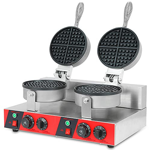 DIYAREA Commercial Electric Double Waffle Maker Non-Stick Waffle Bake Maker Dual Rotary