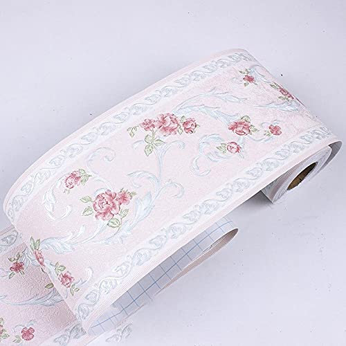 Frise de papier peint autocollant rose pastorale 3D épaisse en vinyle imperméable pour salle de bain, cuisine, chambre à coucher, couloir, entrée, porte en verre, décoration murale, 10,6 x 500 cm