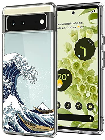 Unov Pixel 6 Case Clear with Design Soft TPU Shock Absorption Slim Embossed Pattern Protective Back Cover for Pixel 6 5G 6.4 inch (Great Wave)