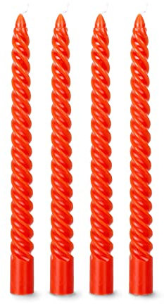 flature Spiralkerzen gedrehte Deko Kerzen - Twisted Candles 4er Pack durchgefärbte Stabkerzen gedreht 2,2cm Durchmesser aus Paraffinwachs, 25cm Hoch, Boho dekorative Kerzen, Rot Spitzkerzen