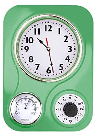 Lily's Home Retro Küchenuhr mit Temperatur und Timer (Retro Grün)