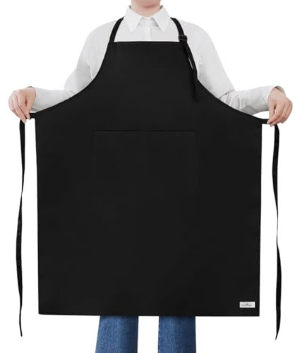 ROTANET extra große Schürze für Herren, verstellbare Latzschürzen mit 2 Taschen, zum Kochen, für Küche, Damen, Koch, Köchin, wasser- und ölbeständig, Schwarz, 1 pack