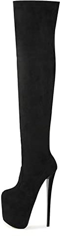 Damen Plateau Overknee Stiefel Stretch bunter Druck Stilettos hohe Stiefel 7,8 '' Sexy High Heels Mode Pole Dance Schuhe Unisex Herren große Größe,Schwarz,40