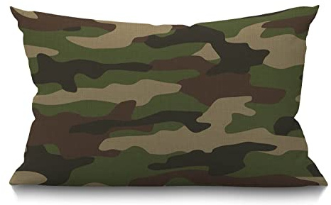 BGBDEIA Camouflage Seamless Pattern Cushion Cover Classic Style Masking Camo Repeat Print Cotton Linen Decorative Rectangular Throw Pillow Cover Pillowcase for Sofa and Bed Couch 12X20 30 x 50 cm