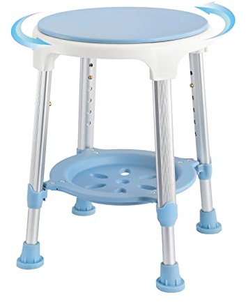 UISEBRT Tabouret de Douche pivotant - réglable en Hauteur - Siège de Douche Antidérapant, Chaise de Douche avec étagère - pour Personnes âgées