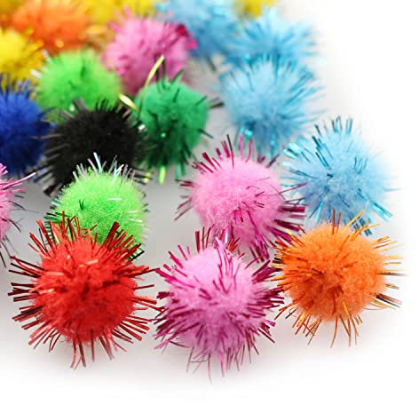 XGNG 200 Stück 1.27 cm mehrfarbige Katzenbälle, Spielzeug, verschiedene Pompons, flauschige Pompons, glitzernde Bälle, Lametta, Glitzer, Pompom, Bälle, kreative Bastelarbeiten, Dekorationen