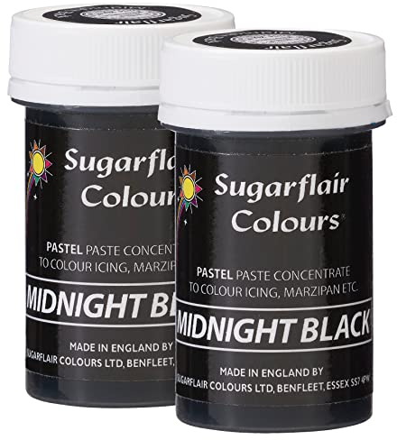 Sugarflair Midnight Black Pastel Food Colouring Paste, Highly Concentrated for Use with Sugar Pastes, Buttercream, Royal Icing or Cake Mix, Subtle Colour Dye - 25g (Pack of 2)