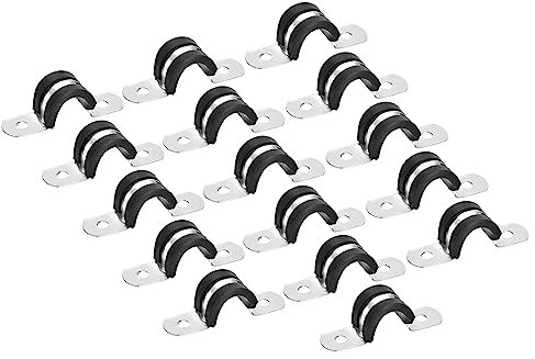 Sourcing Map 22pcs 12mm (1/2) Rubber Pipe Strap, Black 304 Stainless Steel Hose Clamp, U Shape Metal Clamp, Tube Holder for Tube Pipe Wire