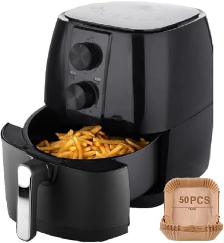 Friteuse sans huile 6l, friteuse avec température réglable et minuterie de 60 minutes, plusieurs modes, conception d'économie d'énergie de 1200 W (avec papier frit à air)