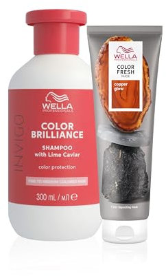 Wella Professionals, Pack, Color Fresh Mask Coloración Temporal Tono Cobrizo (150ml) + Champú Invigo Color Brilliance Protector del color cabello fino (300ml)