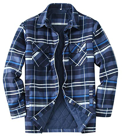 Duohropke Men's Thermal Shirt Flannel Shirt Winter Jacket Fleece Lining Protective Lining Lumberjack Shirt Work Shirt, navy, L