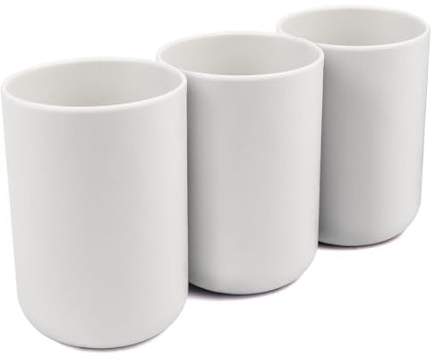 Ukaeno Bicchiere per spazzolini da denti, 3 pezzi, in plastica di qualità alimentare, assolutamente infrangibile (bianco)