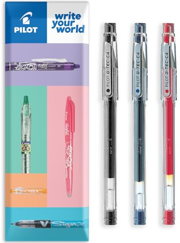 Pilot G-Tec C4 Gel-Tintenroller 0,4-mm-Spitze 0,2-mm-Linie 3er-Hülle (Schwarz, Blau, Rot) 1 Stück (3er-Pack)