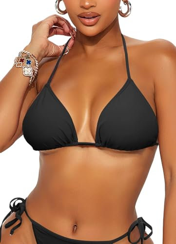 TZLDN Bikini Oberteil Große Brüste Damen Push up Sport Triangel Bikini Neckholder Brazilian Rückenfrei Bikinioberteil A01 Schwarz 2XL