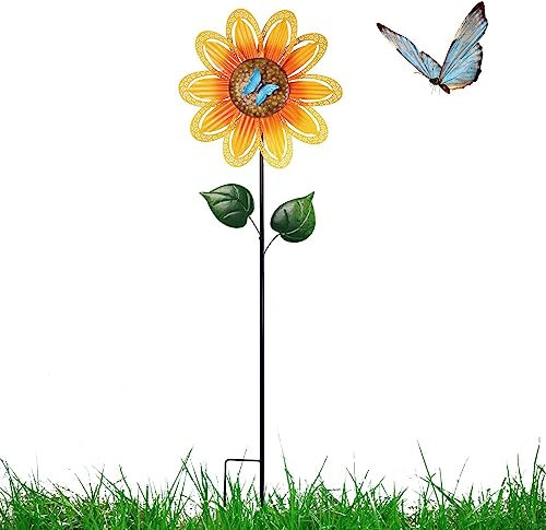 Windräder für Hof und Garten, Sonnenblumenwindräder – dekorative Windräder für den Garten aus Metall | Gartendekorationen und Windskulpturen für Terrasse, Hof, Rasen