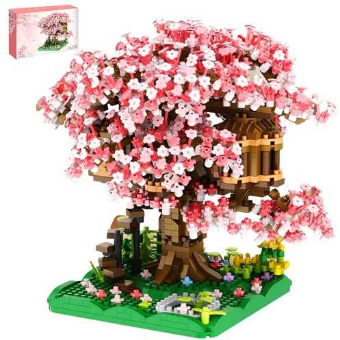 Boyorc Cherry Blossom Tree House Building Blocks Set, 1000+ PCS Artificial Bonsai Tree Kit, Nano Plant Flowers Building Blocks Sets for Teenagers,Gift for Children and Adults