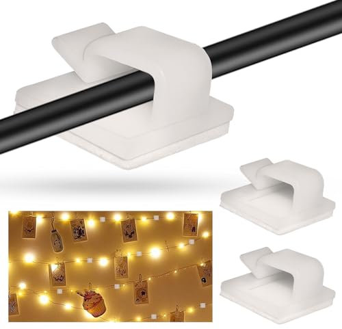 AUMAYCO 100 Stück Kabelhalter Selbstklebend, Mit zur Organizer Kabelclips Selbstklebend Kabelmanagement Kabelklemmen Selbstklebend für Befestigung Netzkabel Lichterkette und Dekoartikel(Weiß)