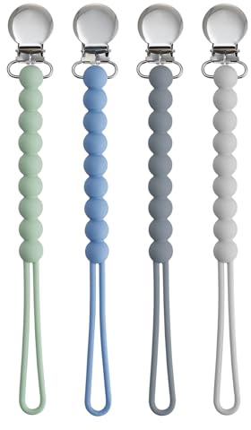 Schnuller Clips für Mädchen, BOUESA Baby Schnuller Clip Jungen, Schnuller Silikon Clips mit Einteilen, Schnuller sauber halten, Schnullerhalter, 4 Stück