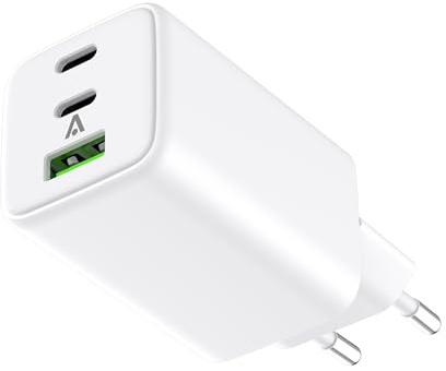 Alkaya GaN DREI USB Adapter 65 Watt Ladegerät, USB Ladegerät Mehrfach, Netzteil USB A und C und C，PD 3.0 PPS QC 3.0 Kompakt für iPhone Samsung Notebook Tablet Handy und Allen Universellen Stecker
