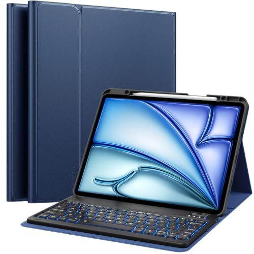 MoKo Keyboard Case for New iPad Air 13 Inch Case with Keyboard 2025/2024, Multi-Angle Magnetic Stand Cover for iPad Pro 12.9 2022/2021/2020/2018, Detachable Wireless Bluetooth Keyboard, Indigo