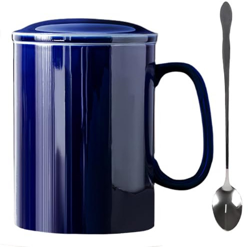 KOPYFANTAP Tazza Grande 1000ml,33Oz tazze Giganti da Caffè in Ceramica con Coperchio e Cucchiaio XXL Bicchieri con Grandemanico,Lavabile in Lavastoviglie, Blu