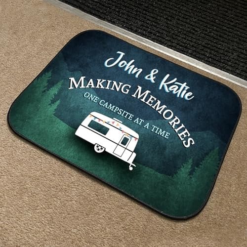 Artylicious Personalised Caravan Door Mat - Making memories, Blue custom mobile small home Indoor mat 44cm x 32cm flexible neoprene rubber- camping accessories (Blue)