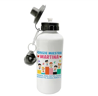 t-shirteria - Borraccia Personalizzata Maestra - Idea Regalo Fine Scuola - Tappo Ermetico Antigoccia e Stampa Anti-scolorimento - Alluminio, Lavabile in Lavastoviglie - 500ml (ABCD)