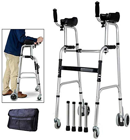 Wheel Walking Frame with Armrest Support Pad Thick Aluminum Alloy Rehabilitation Auxiliary Walking Frame Elderly Walking Aid Height Adjustable (with seat)