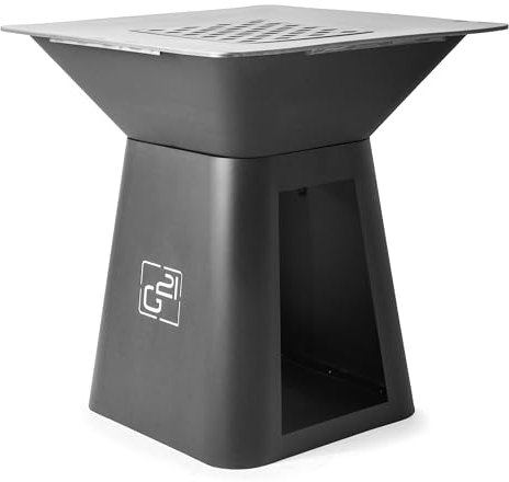 Grill G21 Montana Black, aus Karbonstahl, 2 Grillflächen, Abmessungen der Kochfläche: 85 x 85 cm, Höhe: 90,5 cm, Ablagefläche für Holz, Grillabdeckung, Zubehör