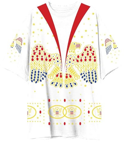 ELVIS PRESLEY Unisex-Erwachsene Offizielles Merch Iconic Jumpsuit Kostüm Oversized T-Shirt, Weiss/opulenter Garten, Mittel