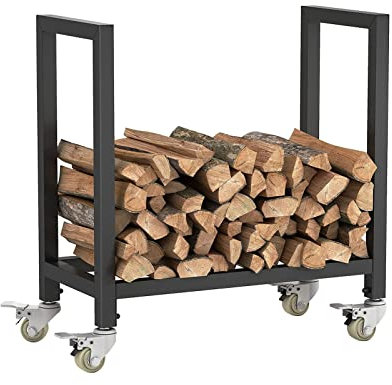 JDSHFEN Firewood Rack Stand Log Holder With Wheel,Indoor Outdoor Fireplace Firewood Cart Carrier,Easy To Assemble Metal Firewood Log Storage Rack，with rollers