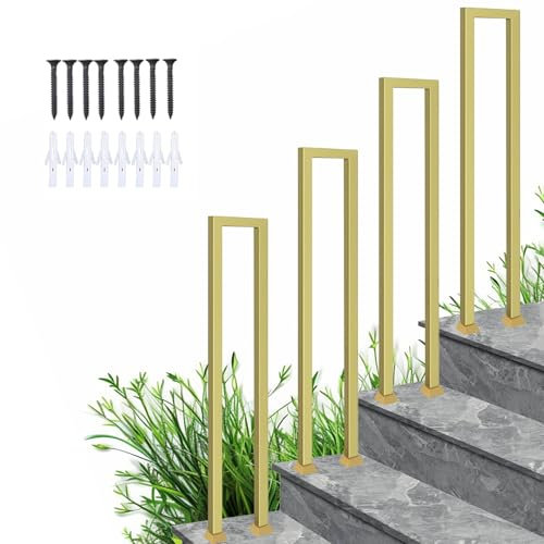 Corrimano per Scale Interne, Ringhiera a Forma di U, Ringhiera per Esterni con Kit di Viti, Corrimano per gradini, Ringhiera antiscivolo in Ferro per corridoio (Oro, 100cm)