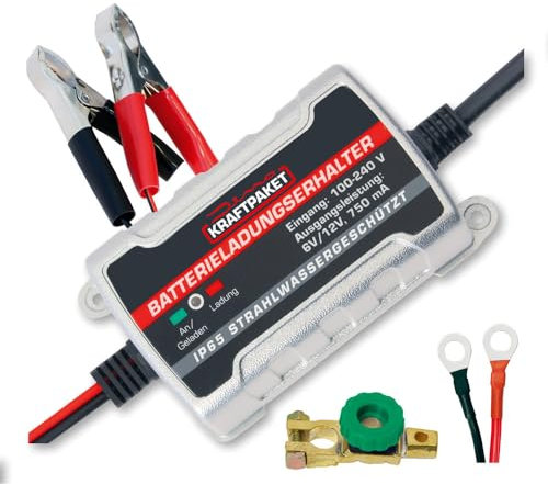 Dino KRAFTPAKET Bundle, 750mAh-6V/12V Erhaltungsladegerät/Intelligentes und voll-automatisches Ladungserhaltungsgerät und Batterie Trennschalter Poltrenner für Oldtimer, Auto, Boot, Motorrad