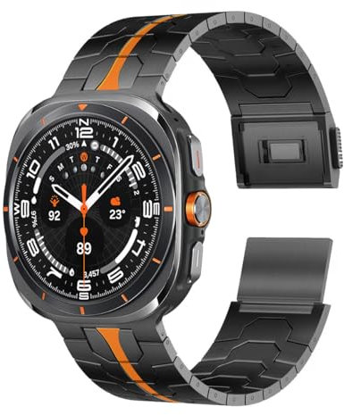 GOBY Bracelet compatible avec Galaxy Watch Ultra 47mm(2024/2025),Bandes métalliques sans interstice Compatible avec Galaxy Watch Ultra pour hommes femmes Bracelet en acier inoxydable (NOIR ORANGE)