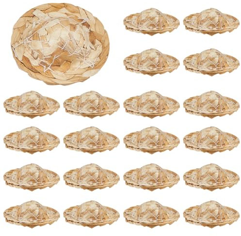SUNNYCLU 20Pcs Mini Straw Hats Miniature Hat Bulk Navajo White Woven Knitting Dollhouse Cowboy Sombrero Decoration Doll Tiny Caps for DIY Crafts Christmas Costume Party Ornament Jewellery Accessories