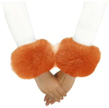 Lina & Lily Damen Winter Armstulpen Manschetten Pulswärmer Kunstfell (Orange)