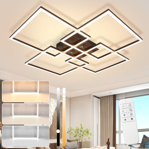 cliheet LED Deckenleuchte Wohnzimmer Deckenlampe - 72CM Schwarz Schlafzimmerlampe Dimmbar mit Fernbedienung 48W Modern Deckenbeleuchtung Rechteckig Design Esszimmerlampe für Schlafzimmer Küche