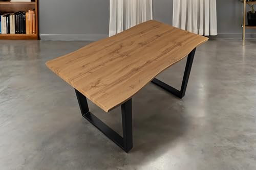 SAM Esstisch Josy | 140 x 80 cm | Holz Wildeiche-Optik | U-Gestell Metall schwarz | 40 mm Tischplatte mit Baumkante | Tisch für Esszimmer & Küche
