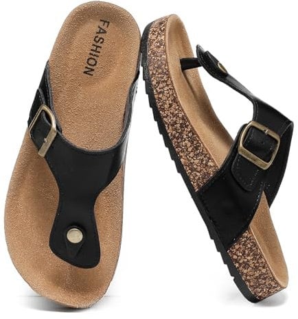 zaxunai Zehentrenner Damen Herren Rutschfest Sommer Sandalen Kork Fußbett Pantoletten,Bequeme Leichte Leder Flip Flops Badelatschen Unisex-Erwachsene
