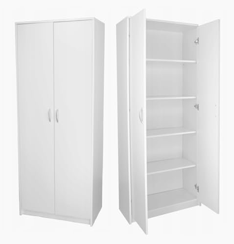 Armoire de bureau, armoire multi-usages, avec 2 portes et 5 compartiments, 180 x 74 x 35 cm, blanche