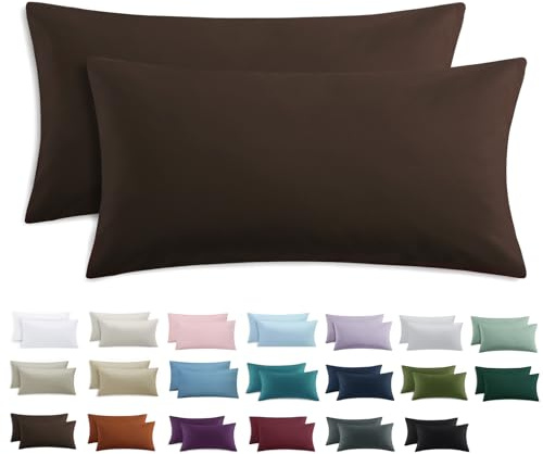 Tifschlaf Kissenbezug 40 x 80 2er Set - Kopfkissenbezug 40x80 Braun mit Reißverschluss aus Mikrofaser Weich, 40x80cm Pillow Case