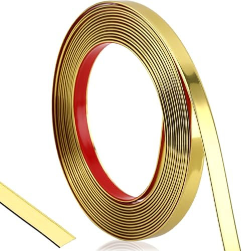 Moulure Murale Ruban Adhésif Décoratif Lambris PVC Mural Plafond,Carrelage Adhesif Sol Rouleau Decoratif Murale Autocollante Armoire, Cuisine,Toilette,Salle Bain,Or (60 * 2cm)