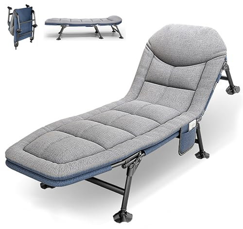 Feldbett Klappbar XXL mit Matratze Campingbett Campingliege 190x65x30 cm Karpfenliege, 5-Position Verstellbare Rückenlehne Gästebett Klappbar mit Seitentasche, für Outdoor & Indoor Camping Bett